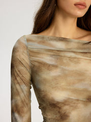 Tie Dye Print Off-shoulder Long Sleeve Top