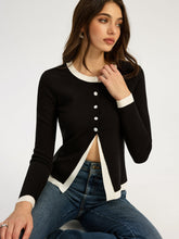 2 in 1 Contrast Trim Slit Knit Top