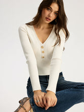 Fitted Long-Sleeve Rib-Knit Top with Metal Button