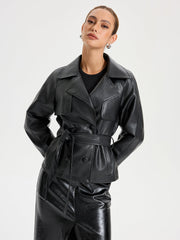 Belted PU Leather Jacket