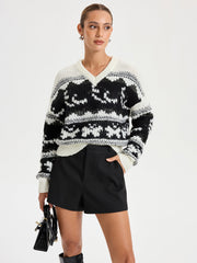 V-Neck Sequin Cowichan Sweater