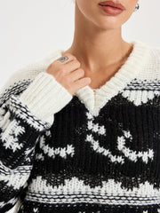 V-Neck Sequin Cowichan Sweater
