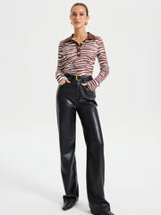 Zebra Print Long Sleeve Polo Shirt