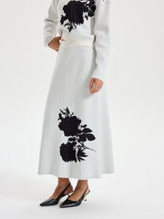Ink-Wash Painting Pattern Knit Maxi Skirt