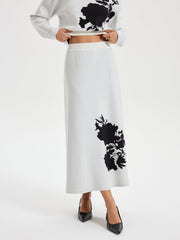 Ink-Wash Painting Pattern Knit Maxi Skirt