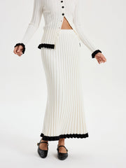 Rib-knit Skirt with Contrasting Ruffles