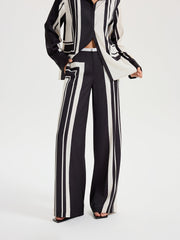 Contrast Striped Mid-Waist Wide-Leg Pants