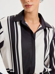 Contrast Striped Lapel Collar Shirt