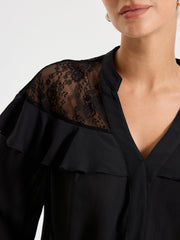 Black Lace Detailed Long Sleeve Blouse