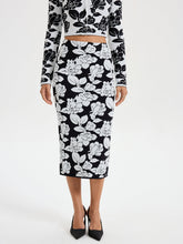 Floral Pattern Knit Midi Skirt
