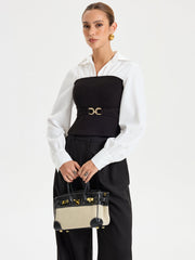 Contrast Ribbed Paneled Long Sleeve Shirt