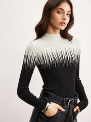 Geometric Pattern High Neck Sweater