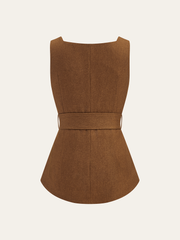 Square Neck Zip Front Belted Vest