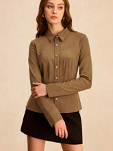 Pleat Collared Suede Effect Shirt