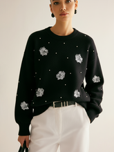 Sequin Floral & Pearl Accent Sweater