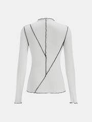 Contrast Stitch Round Neck Long-sleeve Top