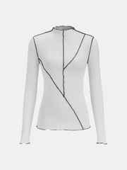 Contrast Stitch Round Neck Long-sleeve Top