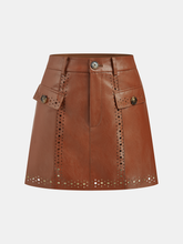 Belted Laser-cut Faux Leather Skirt