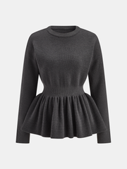 Long-Sleeve Peplum Hem Knit Top