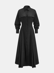 Pleated Button Front Shirt Dress