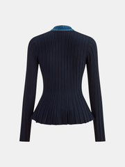 Denim Trim Knitted Peplum Cardigan