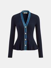 Denim Trim Knitted Peplum Cardigan