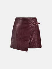 Crocodile Embossed PU Leather Mini Skirt