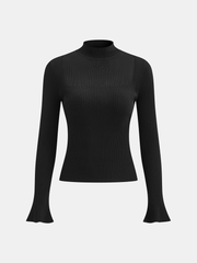 Wool-Blend Mock Neck Ribbed Knit Top