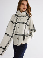 Wrap Scarf Check Print Cardigan