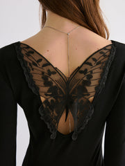 Butterfly Lace Back Long Sleeve Shirt
