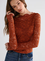 Flower Embroidered Cropped Lace Top