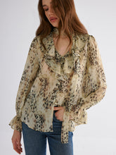 Semi-Sheer Ruffle Leopard Print Blouse