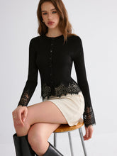 Lace Hem Flared Sleeve Cadigan