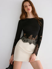 Lace Hem Long Sleeve Top
