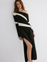 Striped Slit Off-Shoulder Maxi Dress