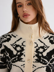 Floral Jacquard Button Cardigan