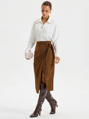 Tie Knot Suede Effect Midi Skirt