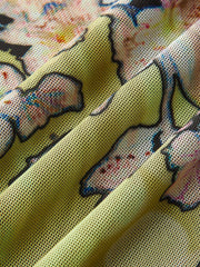 Mesh Long Sleeve Floral Print Maxi Dress