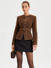 Belted Suede Effect Metal Button Blazer