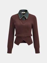 Denim Collar Ribbed Sweater