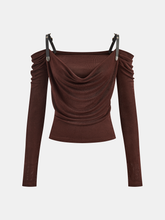 Faux Leather Strap Cowl Neck Top