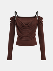 Faux Leather Strap Cowl Neck Top