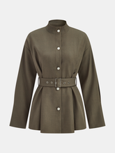 Stand-Collar Belted Trench Coat