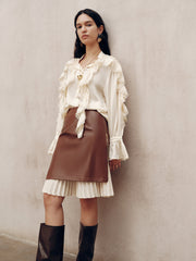 2 in 1 Pleated Zip PU Mini Skirt