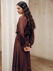 Tie-Neck Ruched Chiffon Maxi Dress