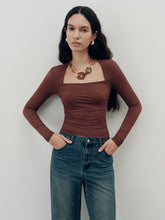 Square-Neck Ruched Long Sleeve Top