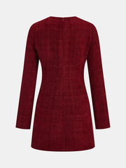 Metal Buckle Tweed Mini Dress