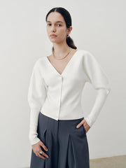 V-Neck Leg-Of-Mutton Sleeve Cardigan