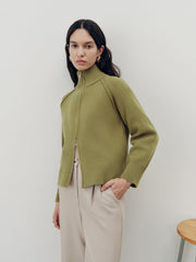 Zip-Up Turtleneck Knit Cardigan