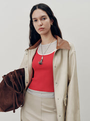 Contrast Collar PU Leather Jacket